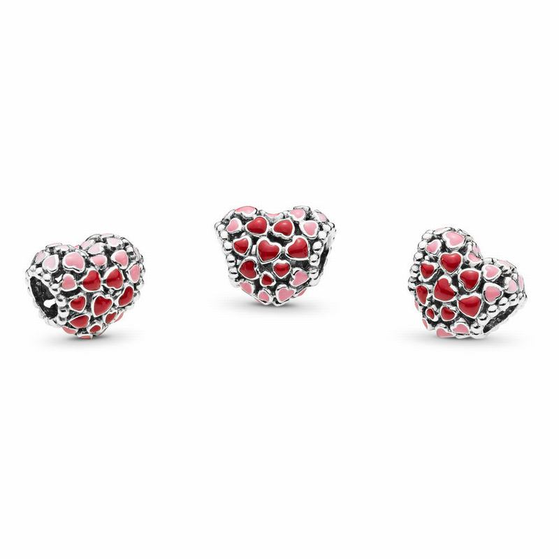 Pandora Red & Pink Hearts Charm Ireland - Sterling Silver/Enamel/Pink - 704391KAV